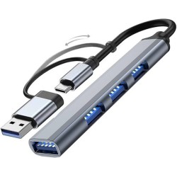 Hub 4 en 2 , Multiplicador de puertos USB y tipo C en aluminio Velocidad 3.0