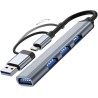 Hub 4 en 2 , Multiplicador de puertos USB y tipo C en aluminio Velocidad 3.0