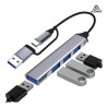 Hub 4 en 2 , Multiplicador de puertos USB y tipo C en aluminio Velocidad 3.0