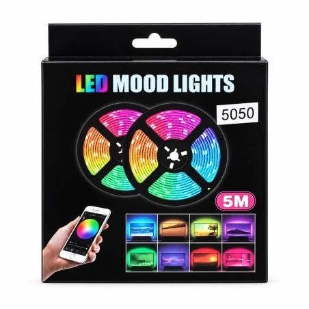 CINTA LED TIRA DE LUZ RGB 5 METROS CON BLUETOOTH Y CONTROL