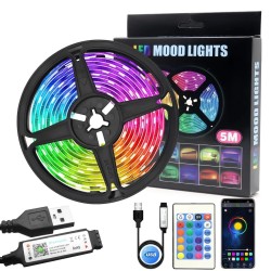 CINTA LED TIRA DE LUZ RGB 5 METROS CON BLUETOOTH Y CONTROL