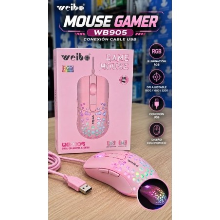 Mouse Gamer WEIBO WB-905 PINK de conexión cable USB