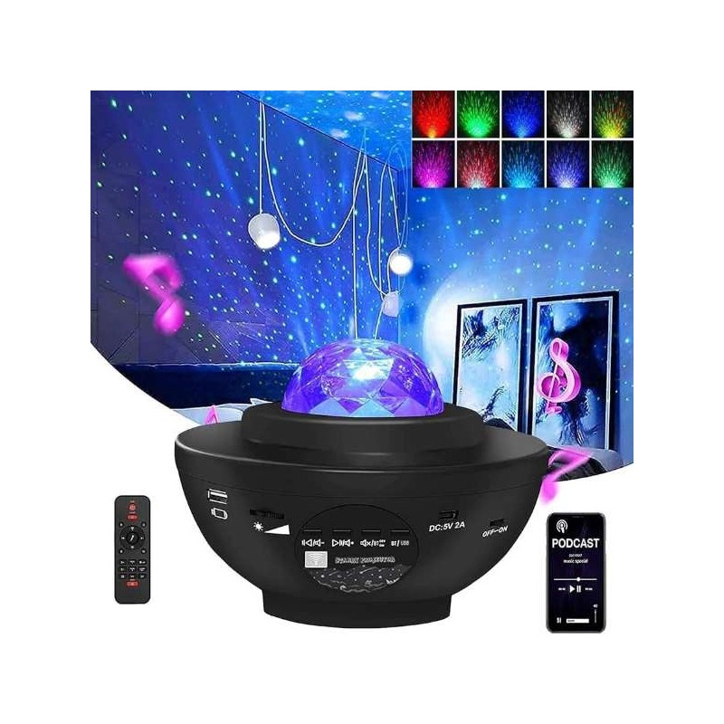 Lampara proyeccion planetas + parlante Bluetooth y control remoto