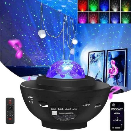 Lampara proyeccion planetas + parlante Bluetooth y control remoto