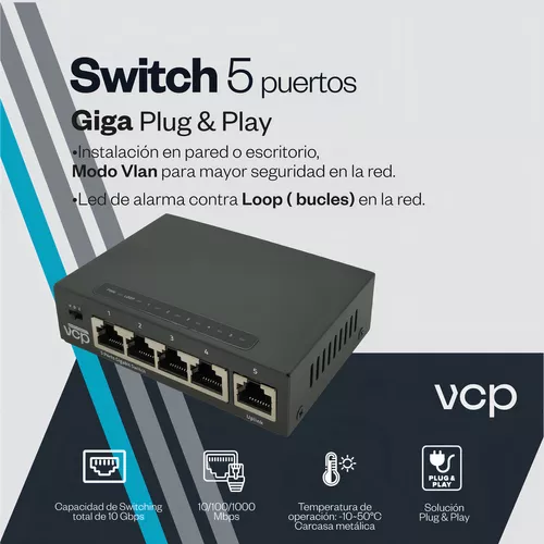 SWITCH DE ESCRITORIO 5 PUERTOS GIGABIT PLASTICO MAC 2K