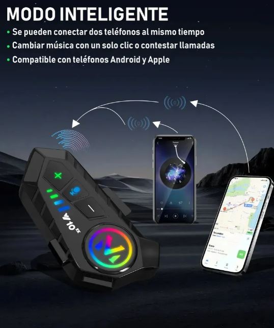 Intercomunicador De Casco Audífonos Bluetooth Moto Rgb V10 - Imagen 5