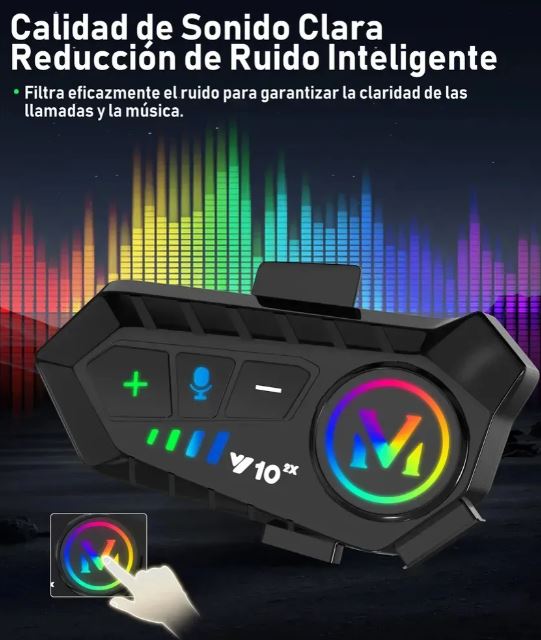 Intercomunicador De Casco Audífonos Bluetooth Moto Rgb V10 - Imagen 4